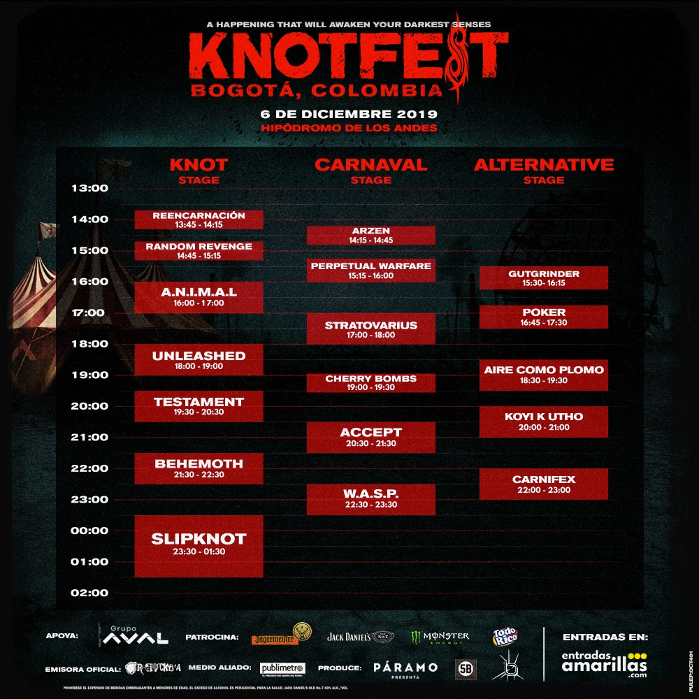 Knotfest Colombia 2019 horarios